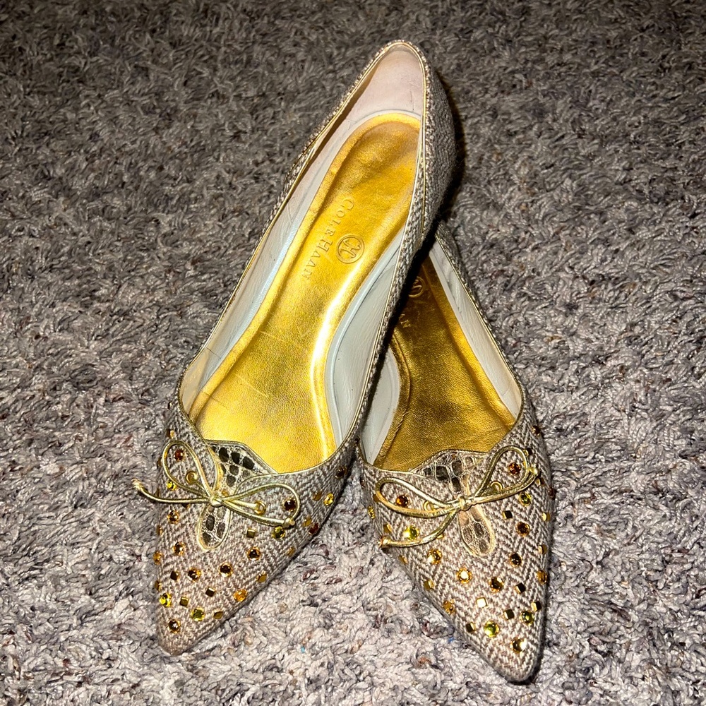 Cole Haan Tweed Jeweled Flats. Size 6.